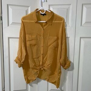 Maven West women's mustard Golden Button-Up Roll sleeve shirt.  #0510